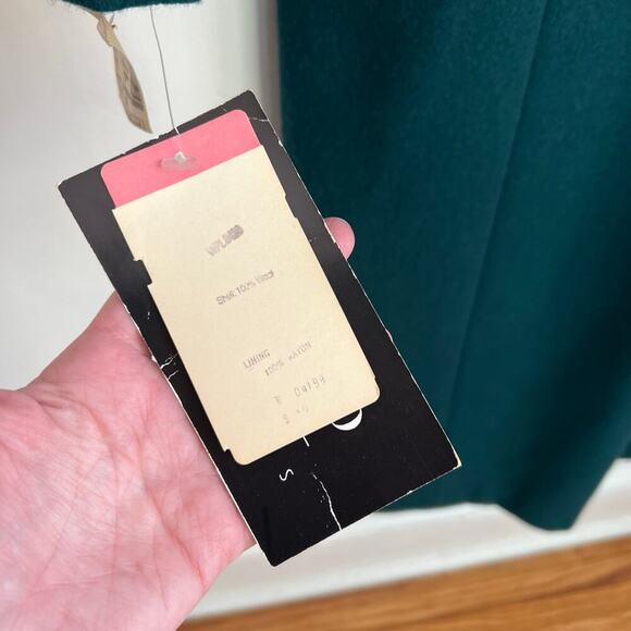 Vintage 90s NEW Adolfo Classics 100% Wool Green Double Breasted Long Coat 10 - Picture 11 of 14